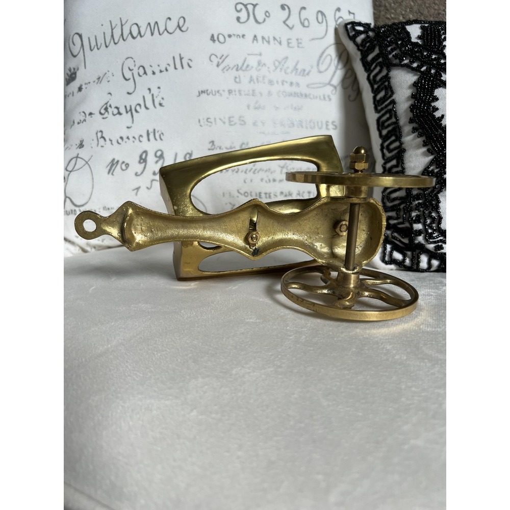 Vintage Brass Wheeled Wine Bottle Holder Trivet Stand Rolling Decor Wheelbarrow - Picture 7 of 7